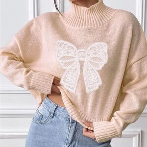Bow Turtleneck Long Sleeve Sweater